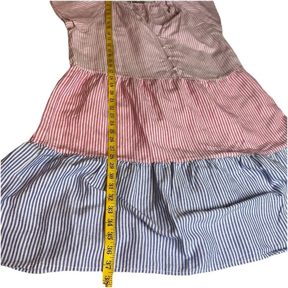 LOFT Womens Dress Striped Tie Neck Tiered Swing Linen Blend Preppy Sz L NWT - Picture 4 of 16
